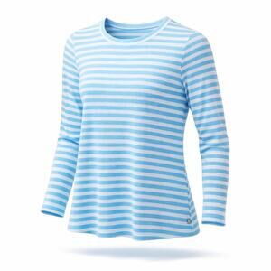T by Talbots Womens Striped 3/4 Sleeve Top PXS Teal White Textured Knit *Flaw*